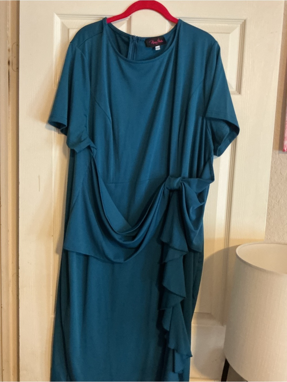 Avenue Teal Draped Midi Dress with Side Ruffle